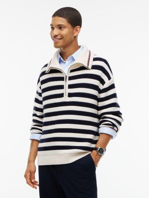 TOMMY HILFIGER 뉴욕 레이블 울 혼합 하프 집업 스웨터