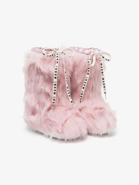Marni Kids 퍼프 털 무릎 길이 부츠