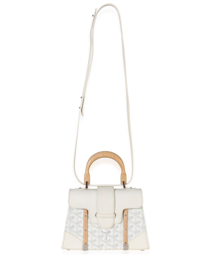 GOYARD 화이트 가죽 미니 사이공 탑 핸들
