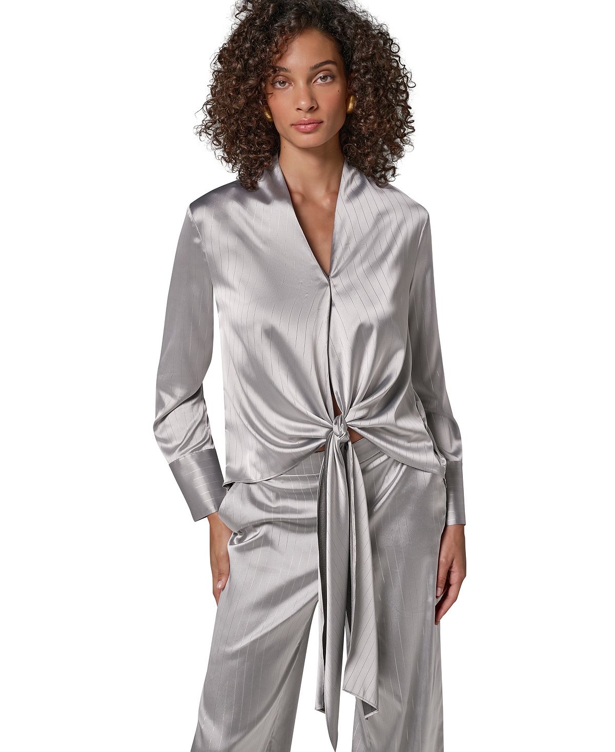 Donna Karan/ DK  여성 롱슬리브 랩 브이넥 블라우스