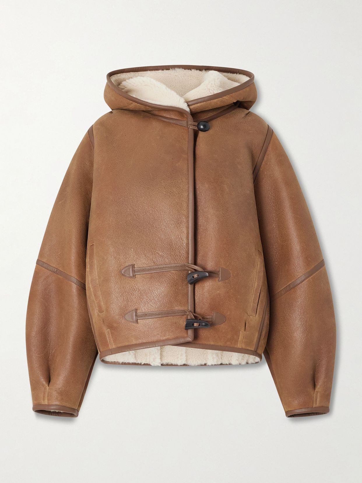 ISABEL MARANT 아미엘 가죽 트리밍 시어링 후드 재킷