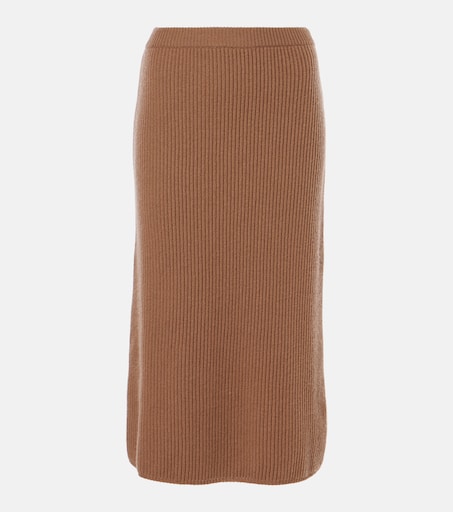 S Max Mara 리브 니트 울 캐시미어 미디 스커트