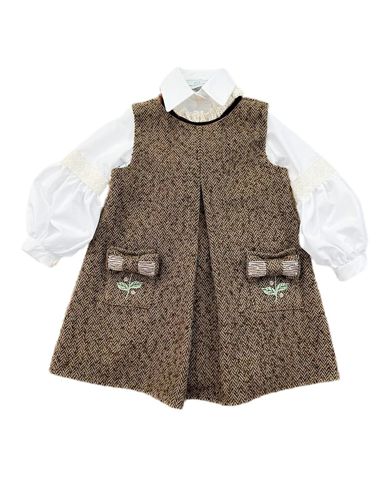 Petite Maison Kids 헤링본 드레스 블라우스 세트 아기 어린이