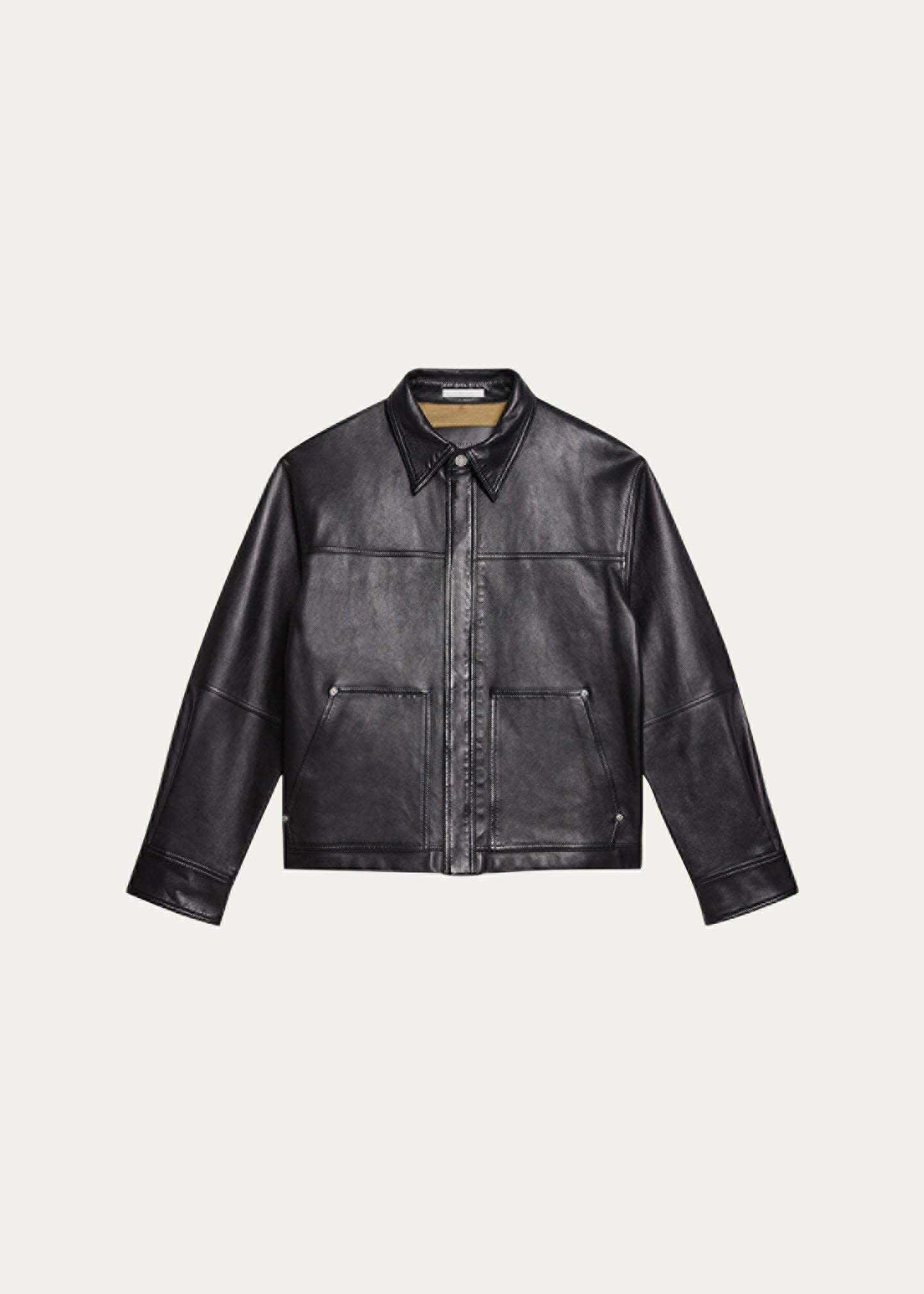HELMUT LANG 남성 본디드 가죽 스냅 프론트 자켓
