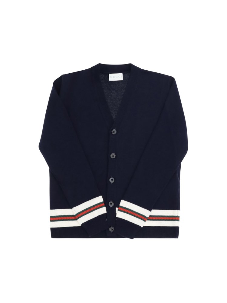 Gucci Kids 웹 스트라이프 브이넥 가디건