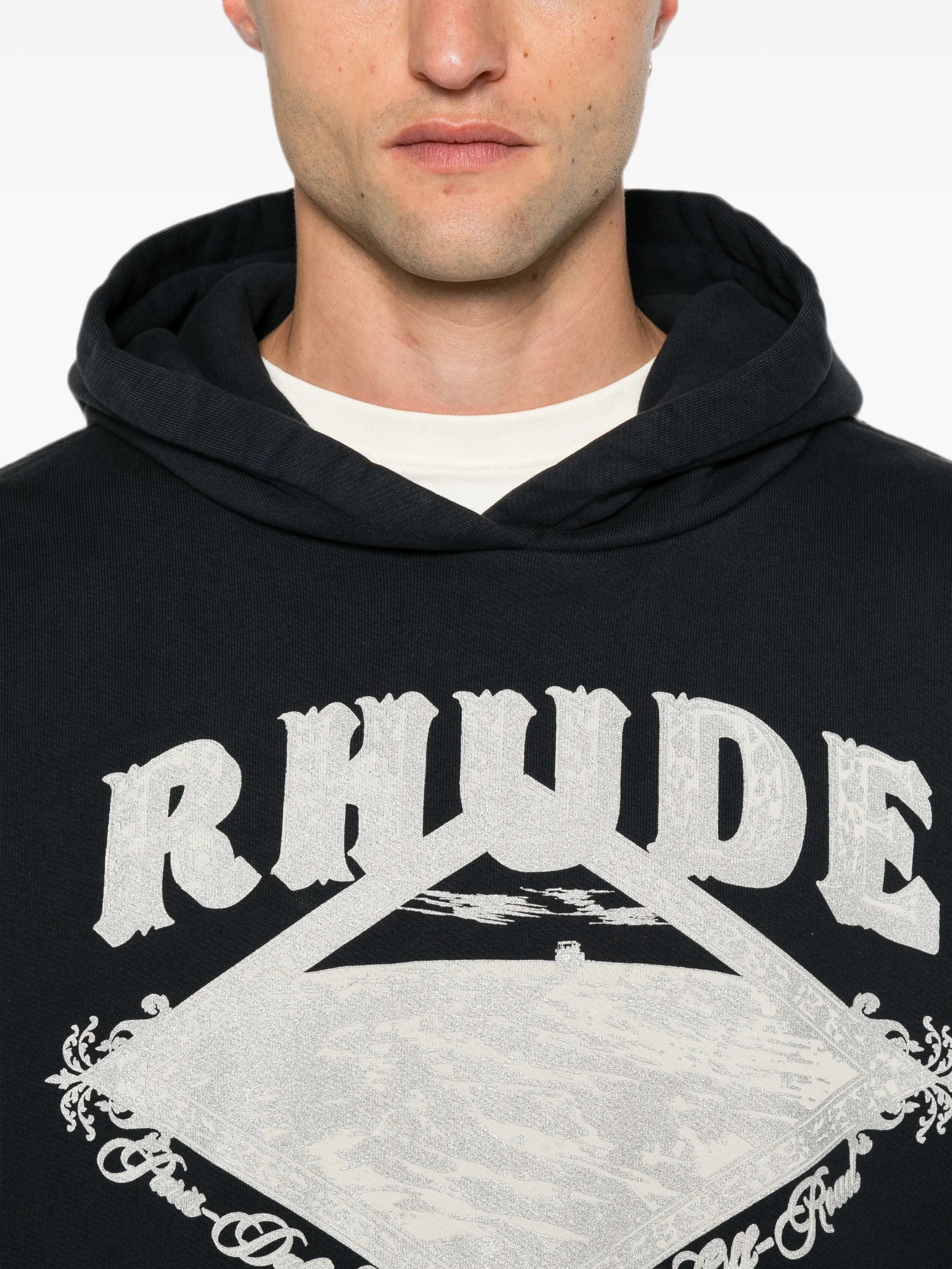 Rhude 로고 프린트 포켓 후드