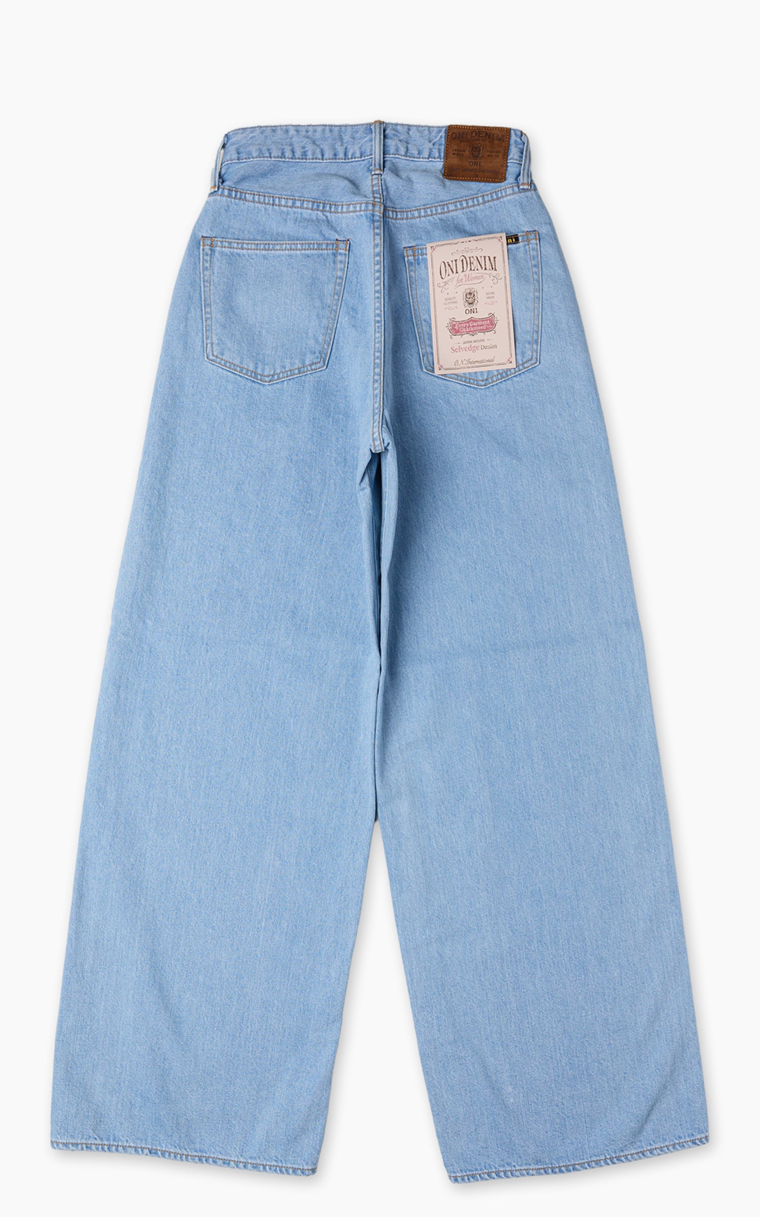 ONI DENIM L722-12Z 바이오 스톤 블리치 레이디스 슈퍼 와이드 스트레이트 셀비지 데님 12oz