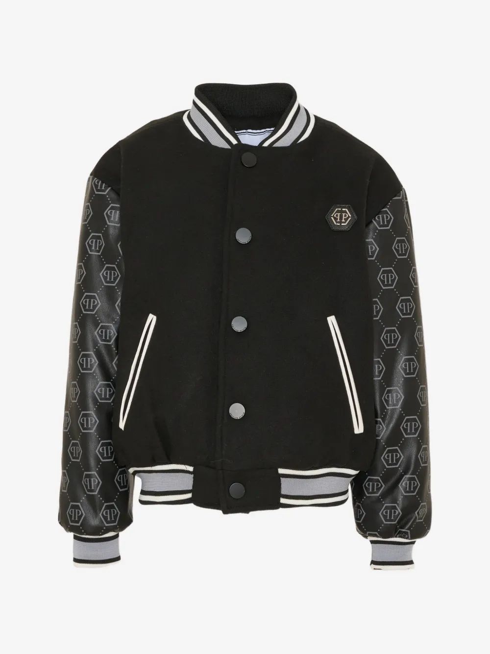 Philipp Plein Kids 모노그램 프린트 로고 패치 봄버 자켓