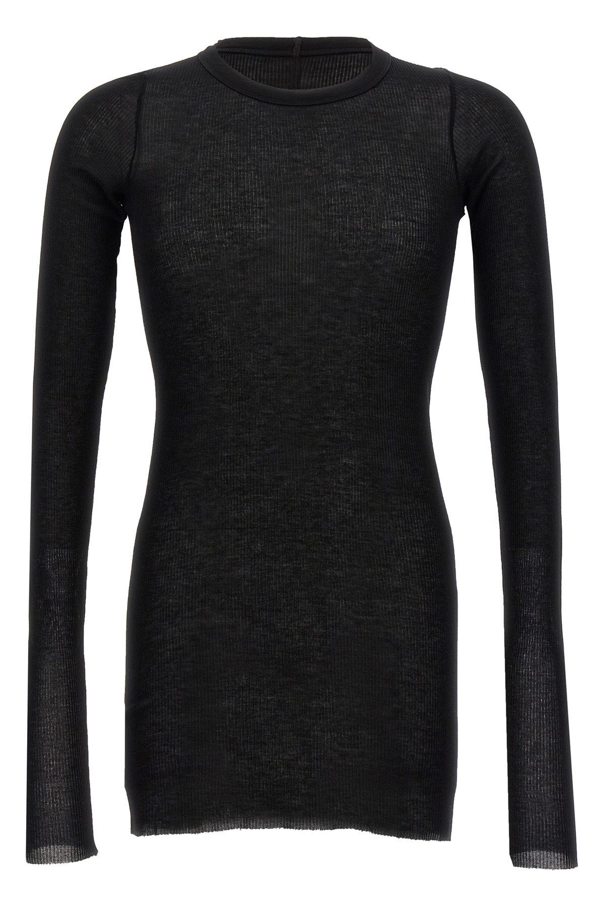 RICK OWENS 리브 LS T 리브드 비스코스 스트레치 실크 혼합 티셔츠