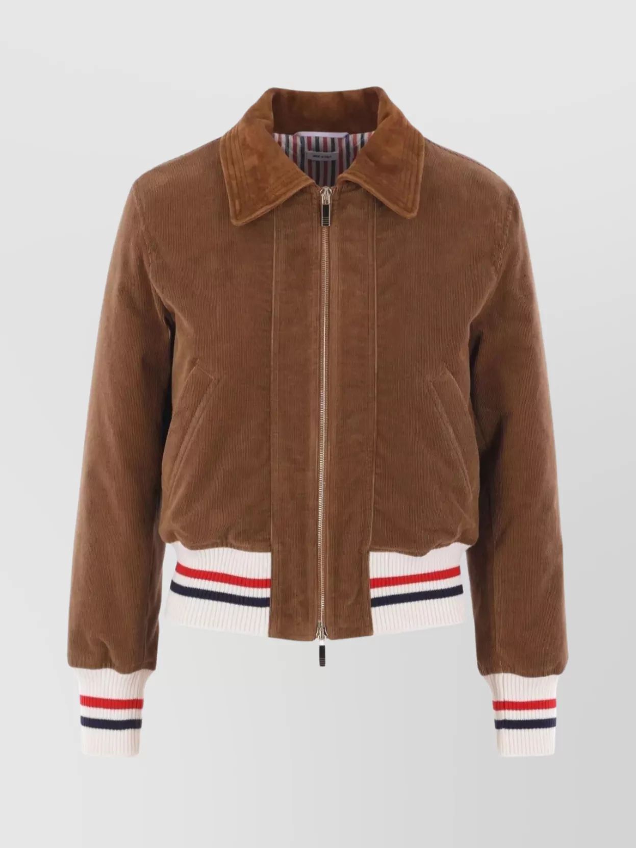 THOM BROWNE 다운 코듀로이 크롭 봄버 자켓