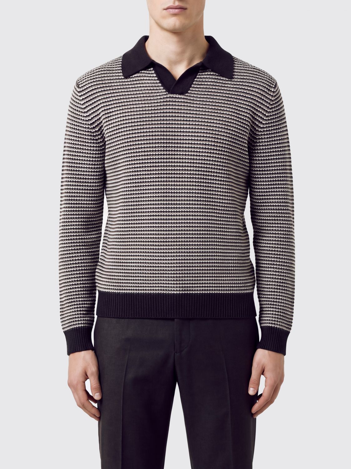 Lardini 스트라이프 롱슬리브 니트 폴로