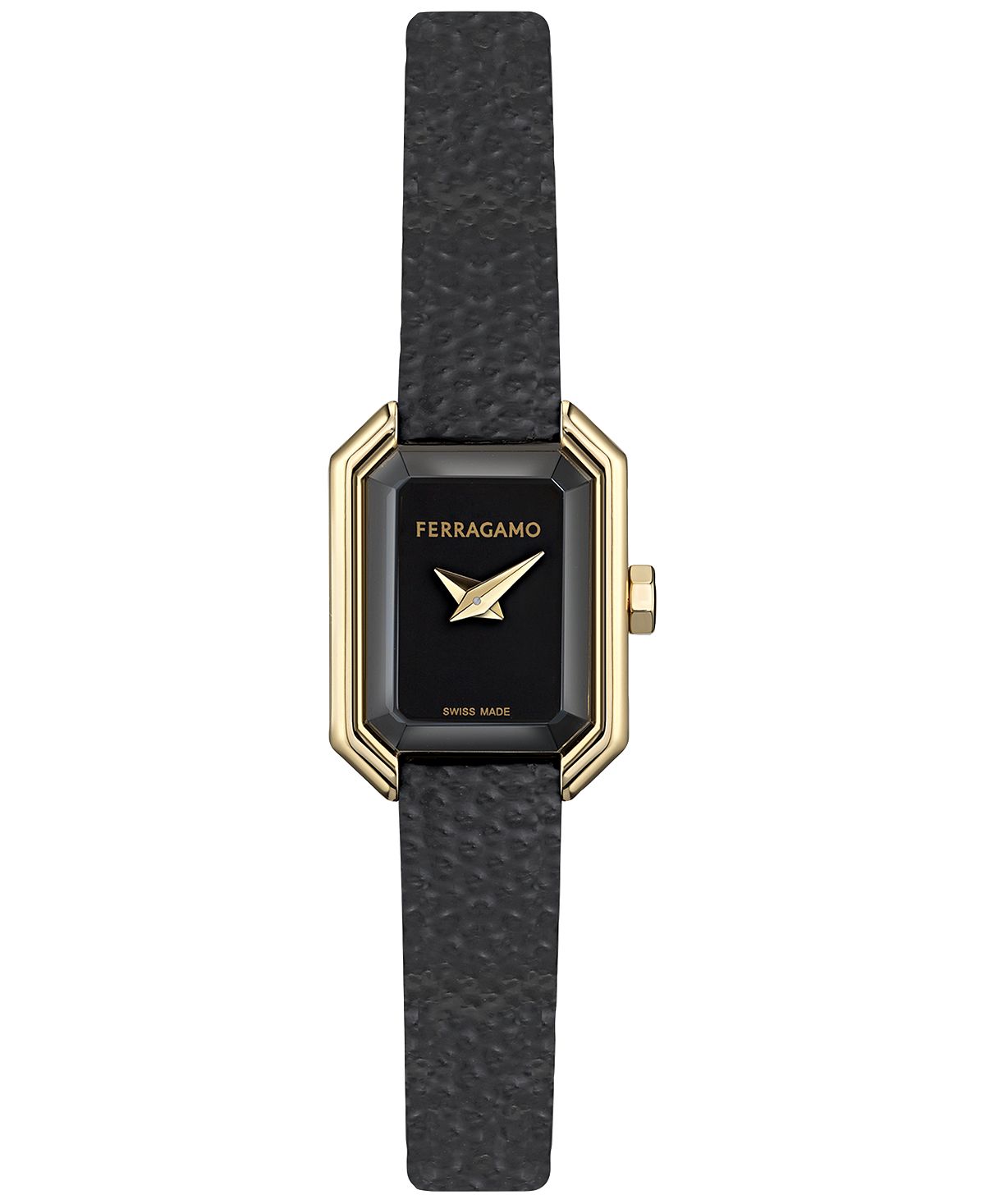 SALVATORE FERRAGAMO 스위스 크리스탈 블랙 가죽 스트랩 시계 15x20mm