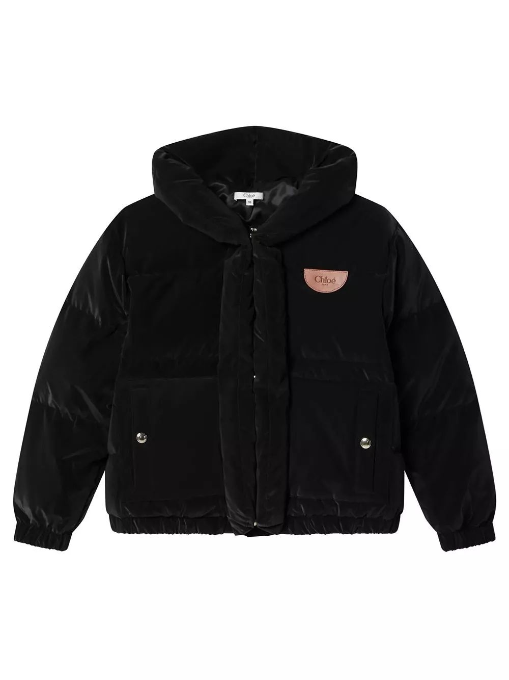 Chloe Kids 로고 패치 후드 다운 자켓