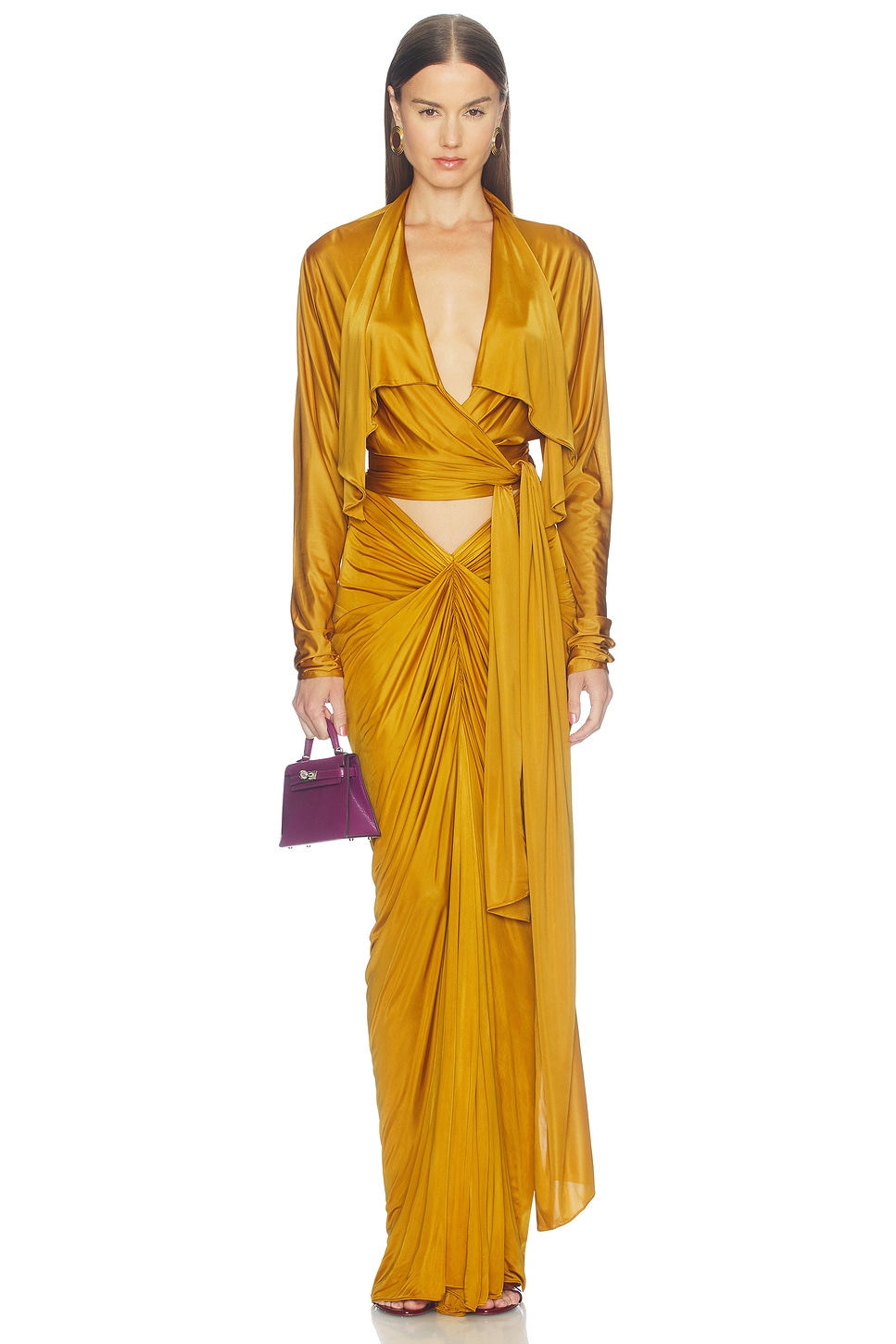 BALMAIN 오픈 넥 드레이프 비스코스 저지 탑