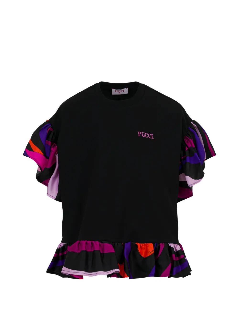 PUCCI KIDS 마르모 프린트 러플 티셔츠