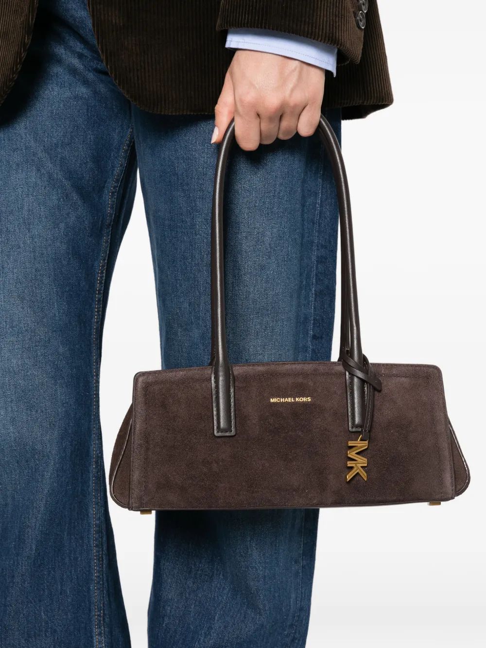 Michael Michael Kors 라일라 스웨이드 로고 플라크 숄더백