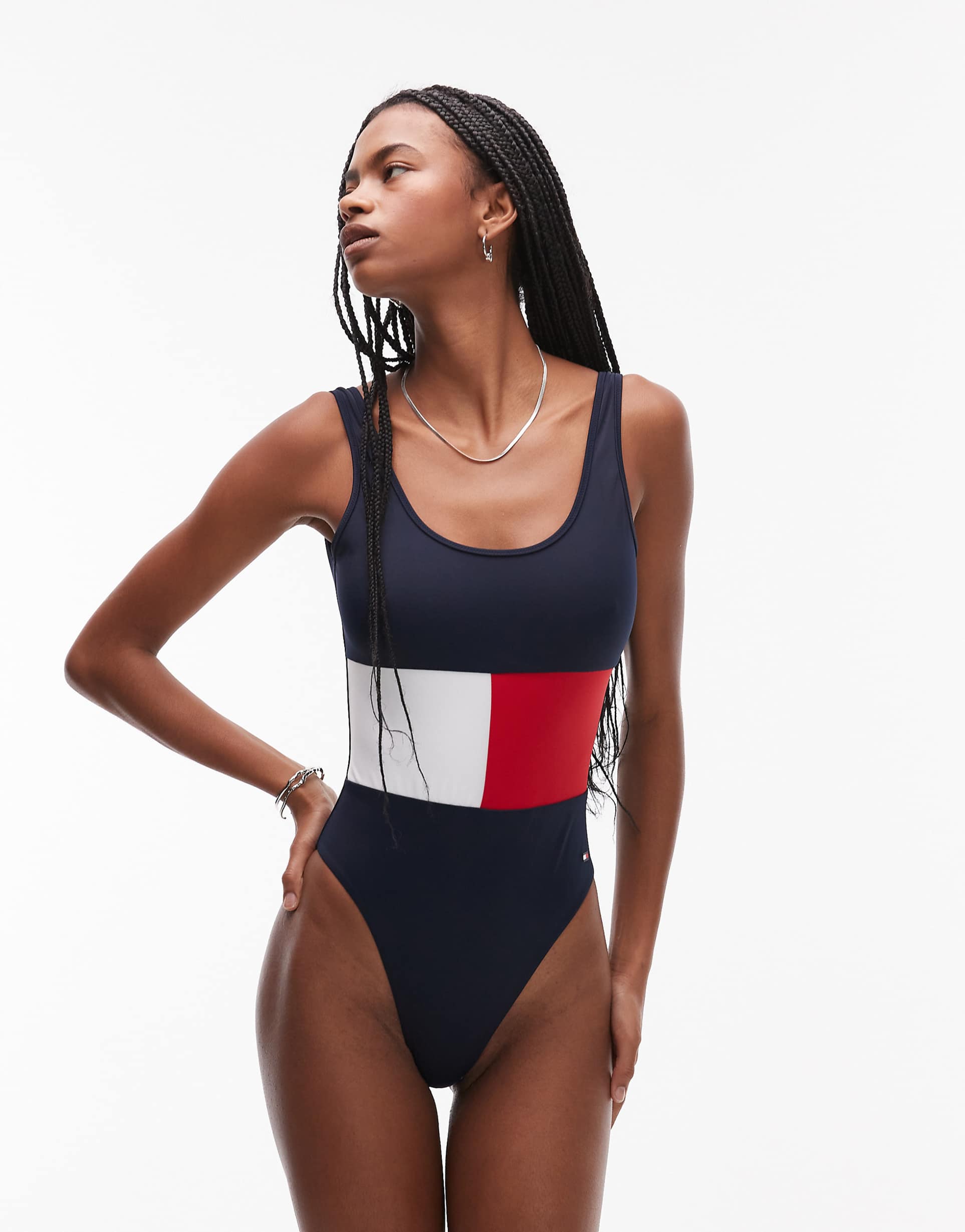 TOMMY HILFIGER 플래그 수영복 네이비