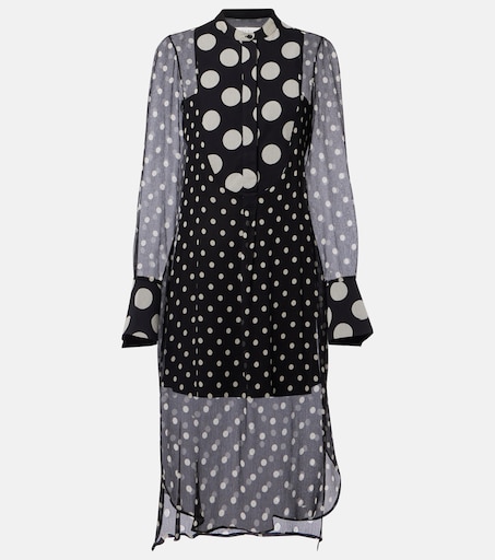 NINA RICCI 폴카 도트 세미 시어 실크 미디 드레스