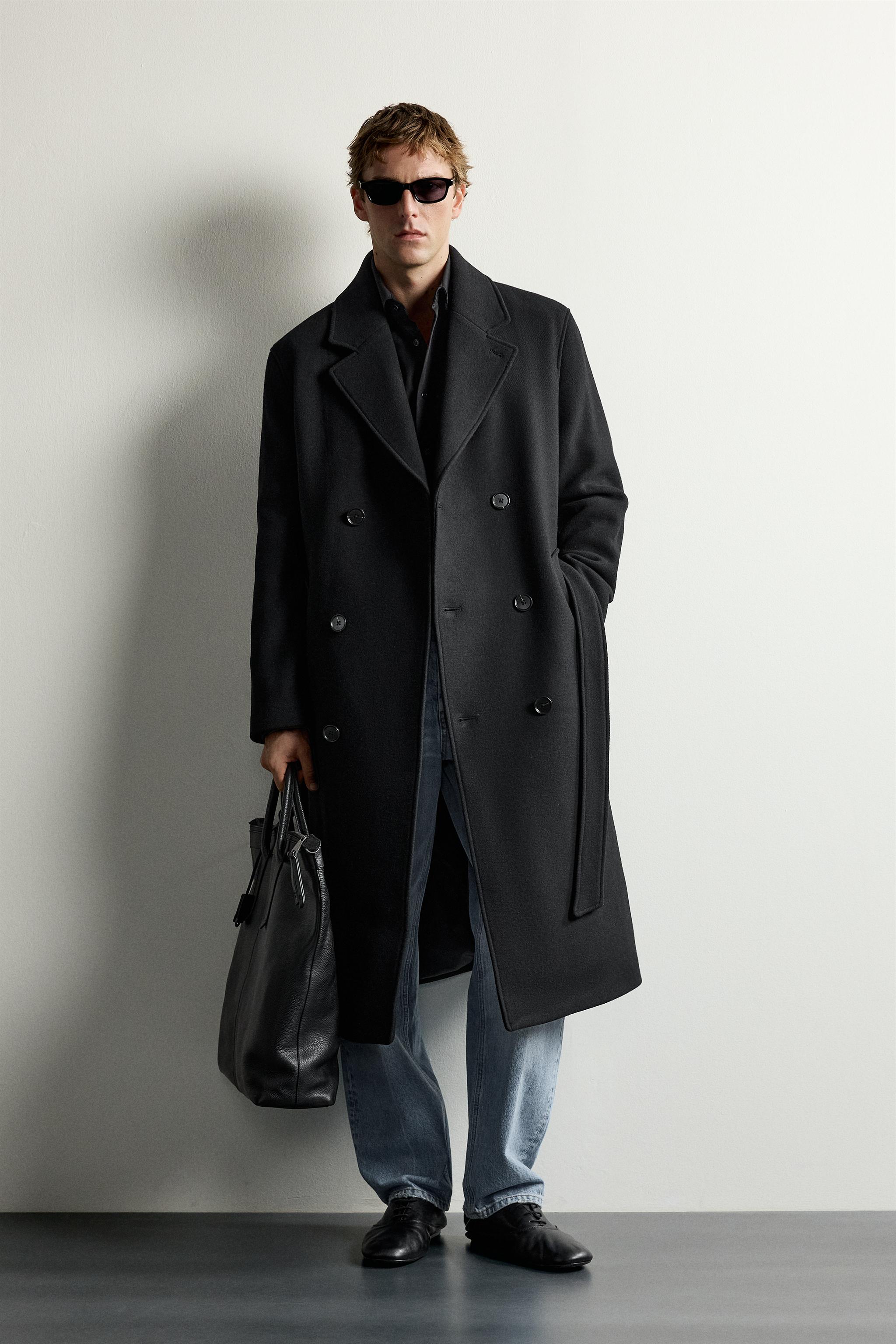 ZARA 벨트 울 더블 브레스트 코트