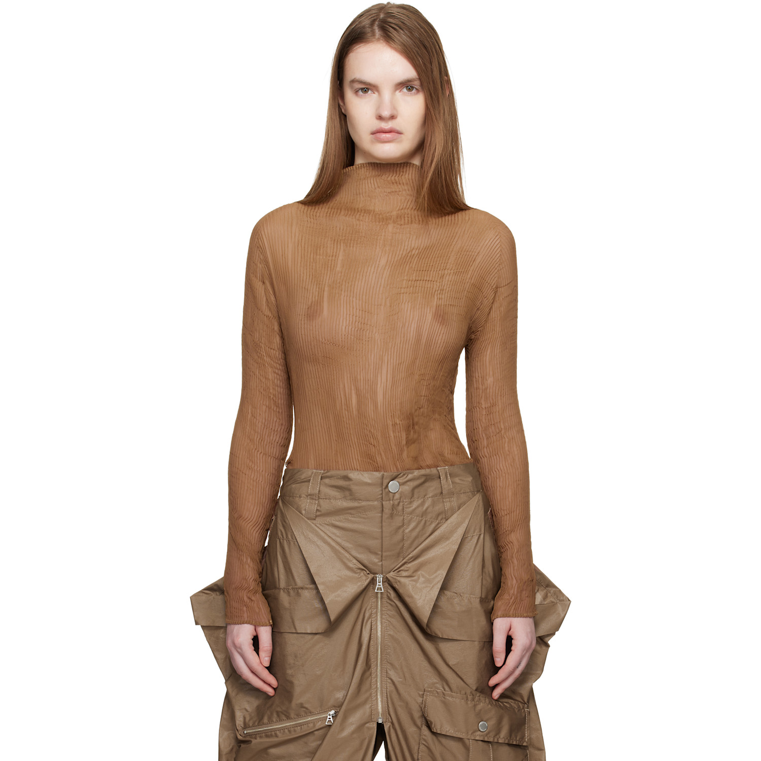 ISSEY MIYAKE 베이지 시폰 트위스트 3 탑