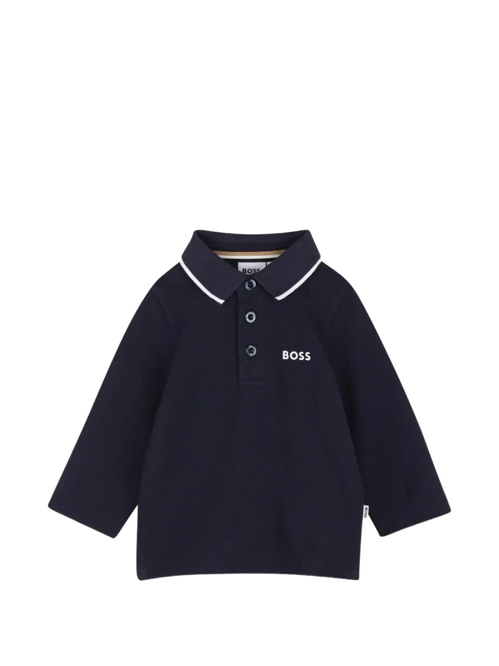 BOSS Kids 로고 프린트 긴팔 폴로 셔츠