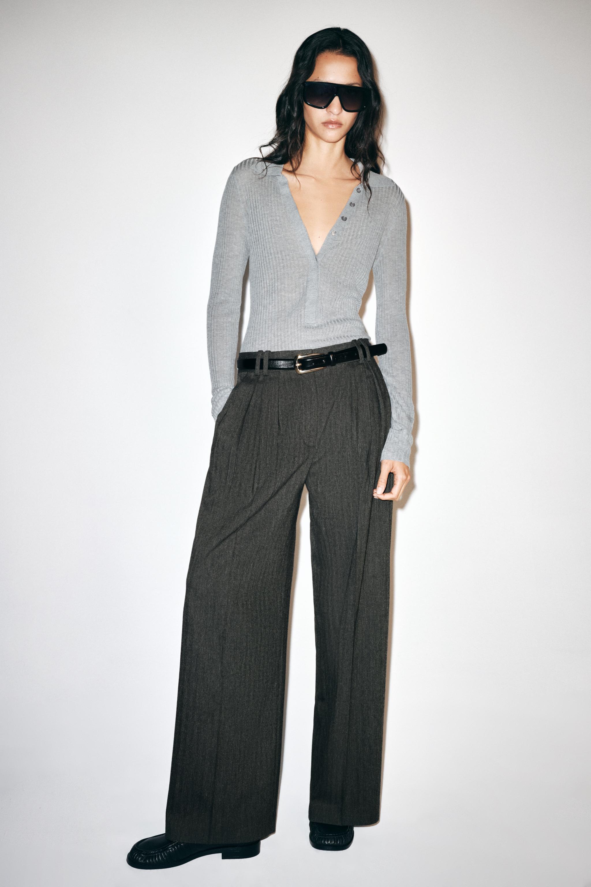 ZARA ZW 컬렉션 헤링본 와이드 팬츠