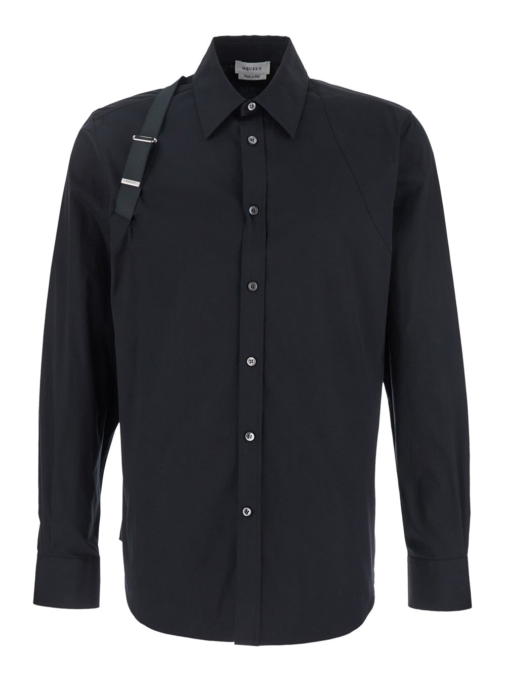 ALEXANDER MCQUEEN 알렉산더 맥퀸 클래식 칼라 하네스 스트랩 버튼 프론트 코튼 셔츠