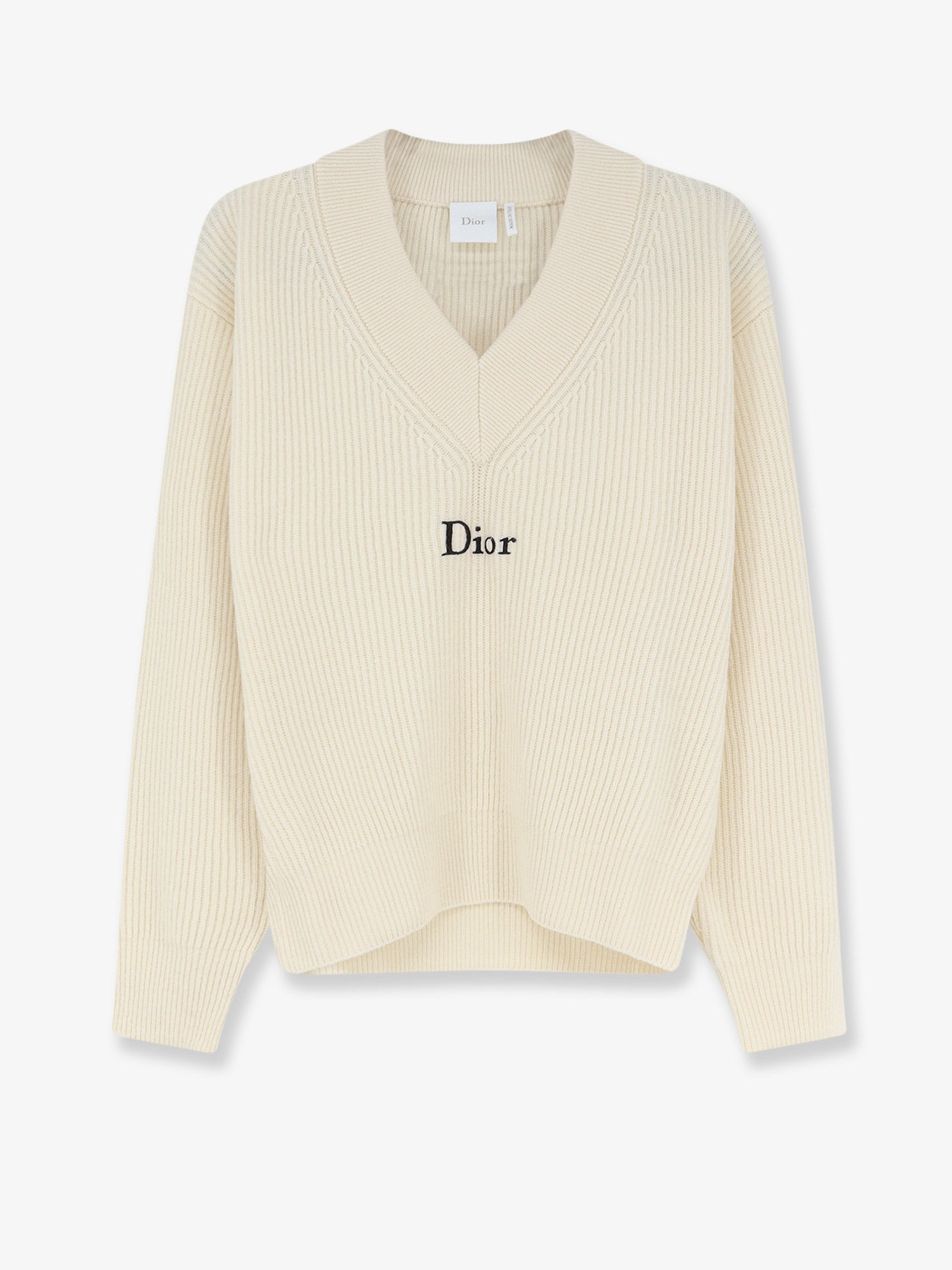 DIOR 화이트 울 캐시미어 리브 니트