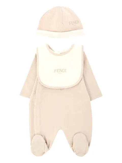 Fendi Kids 로고 자수 아기 바디수트 세트