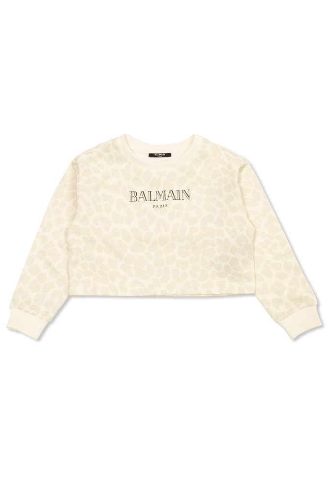 Balmain Kids 로고 프린트 크롭 스웨트셔츠