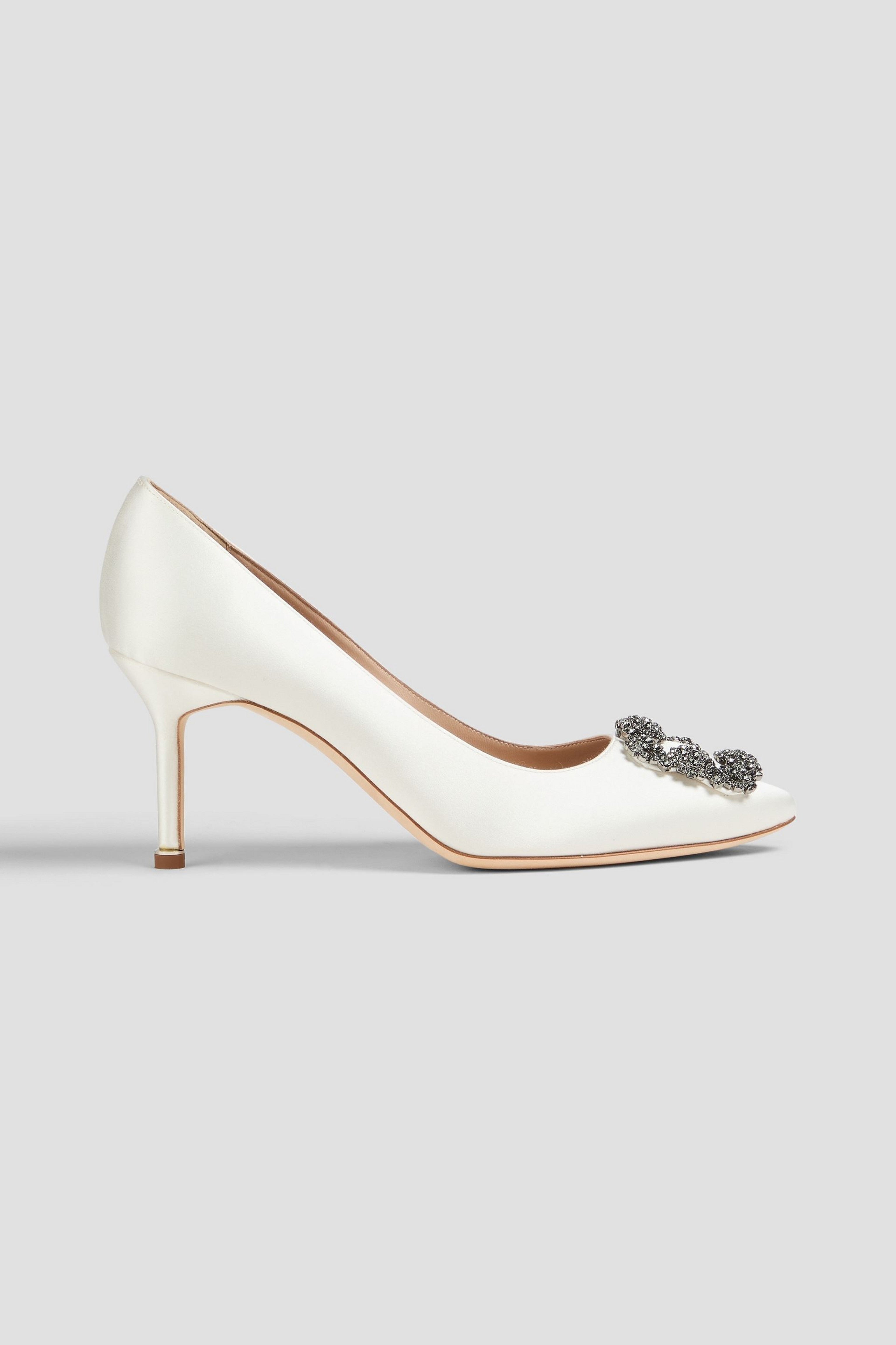 Manolo Blahnik 항기시 70 크리스탈 장식 새틴 펌프스