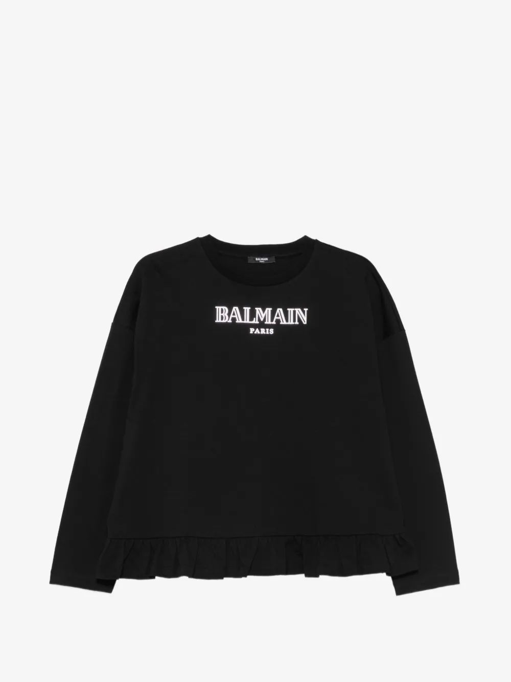 Balmain Kids 로고 러플 헴 티셔츠