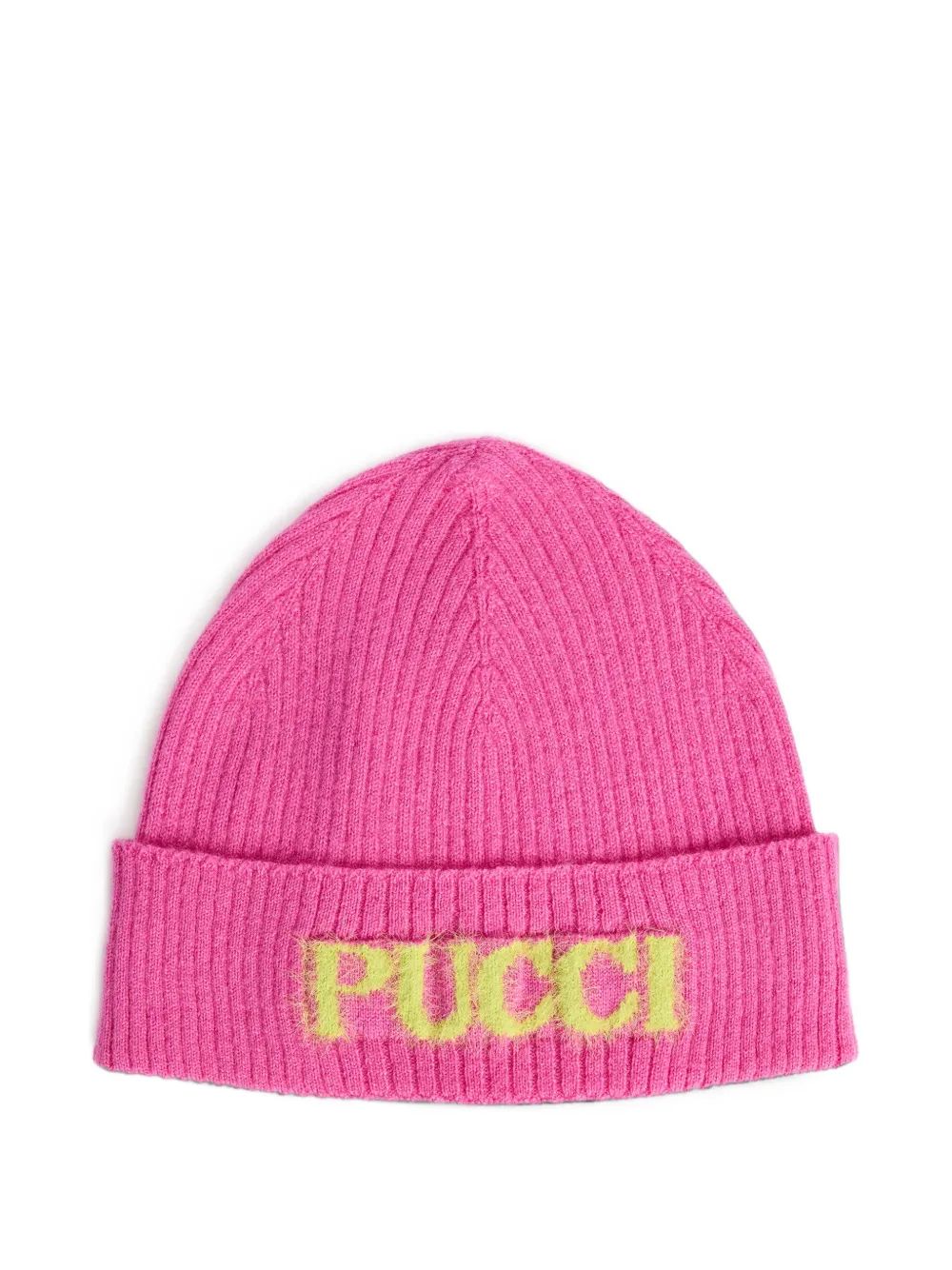 PUCCI KIDS 로고 인타르시아 리브 니트 모자