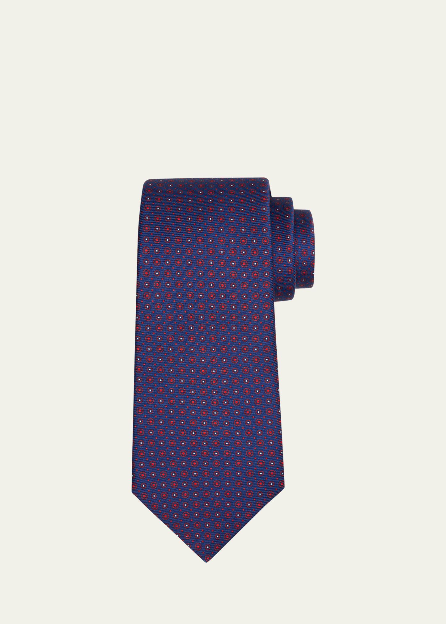 KITON 남성 마이크로 도트 실크 세븐폴드 넥타이