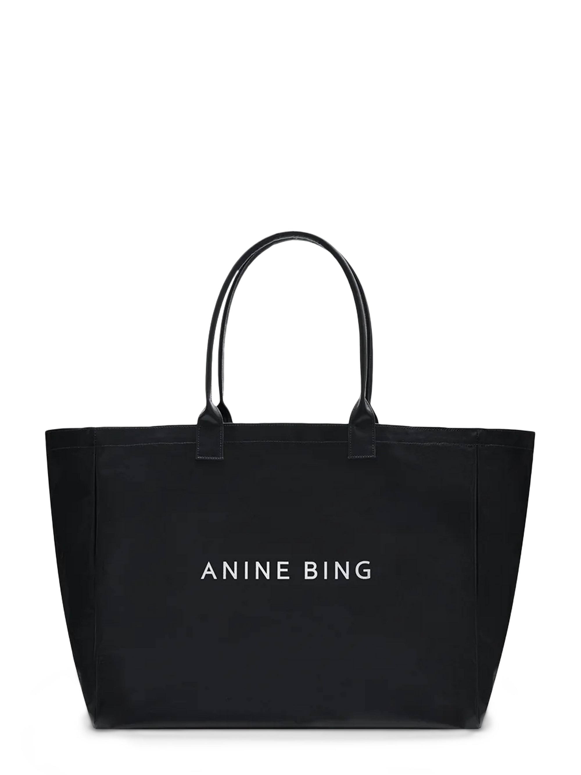 ANINE BING 레오 블랙 코팅 캔버스 토트백