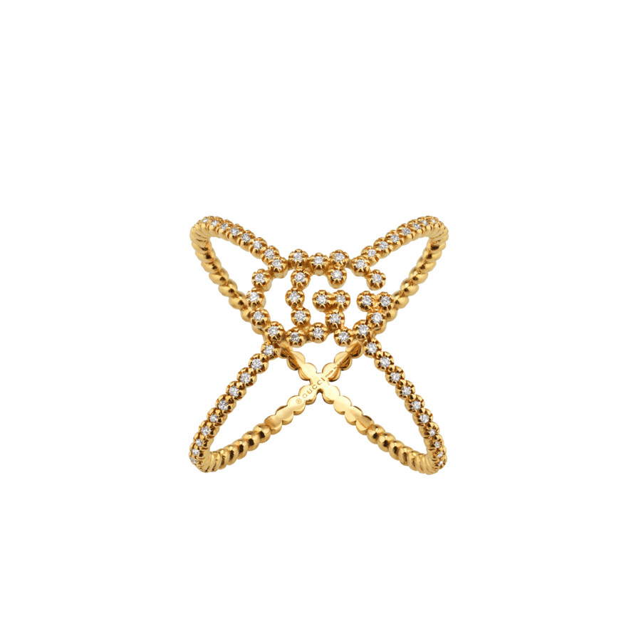GUCCI 러닝 G 레이디스 18k 옐로우 골드 다이아몬드 칵테일 링