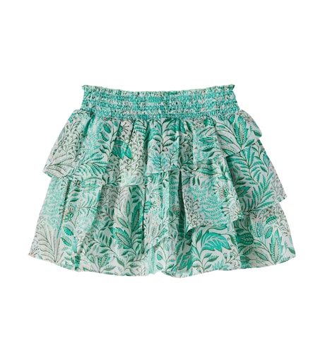 Poupette St Barth Kids 릴라스 프린트 러플 코튼 블렌드 스커트