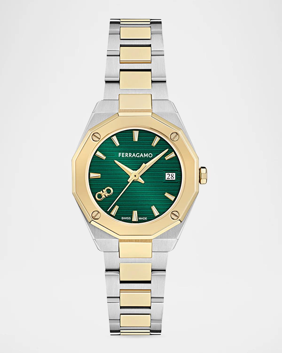 SALVATORE FERRAGAMO 엣지 투톤 스테인리스 스틸 브레이슬릿 시계 28MM