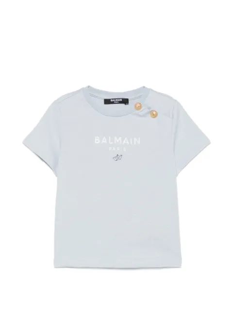 Balmain Kids 로고 프린트 버튼 티셔츠