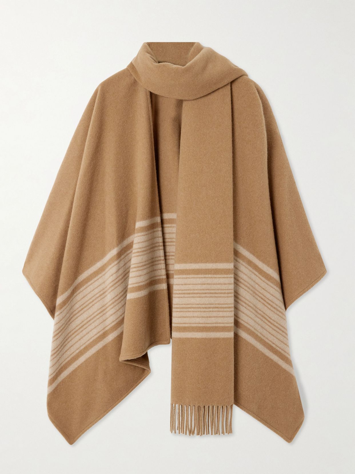 LOROPIANA 데이지 프린지 스카프 스트라이프 브러시드 캐시미어 케이프