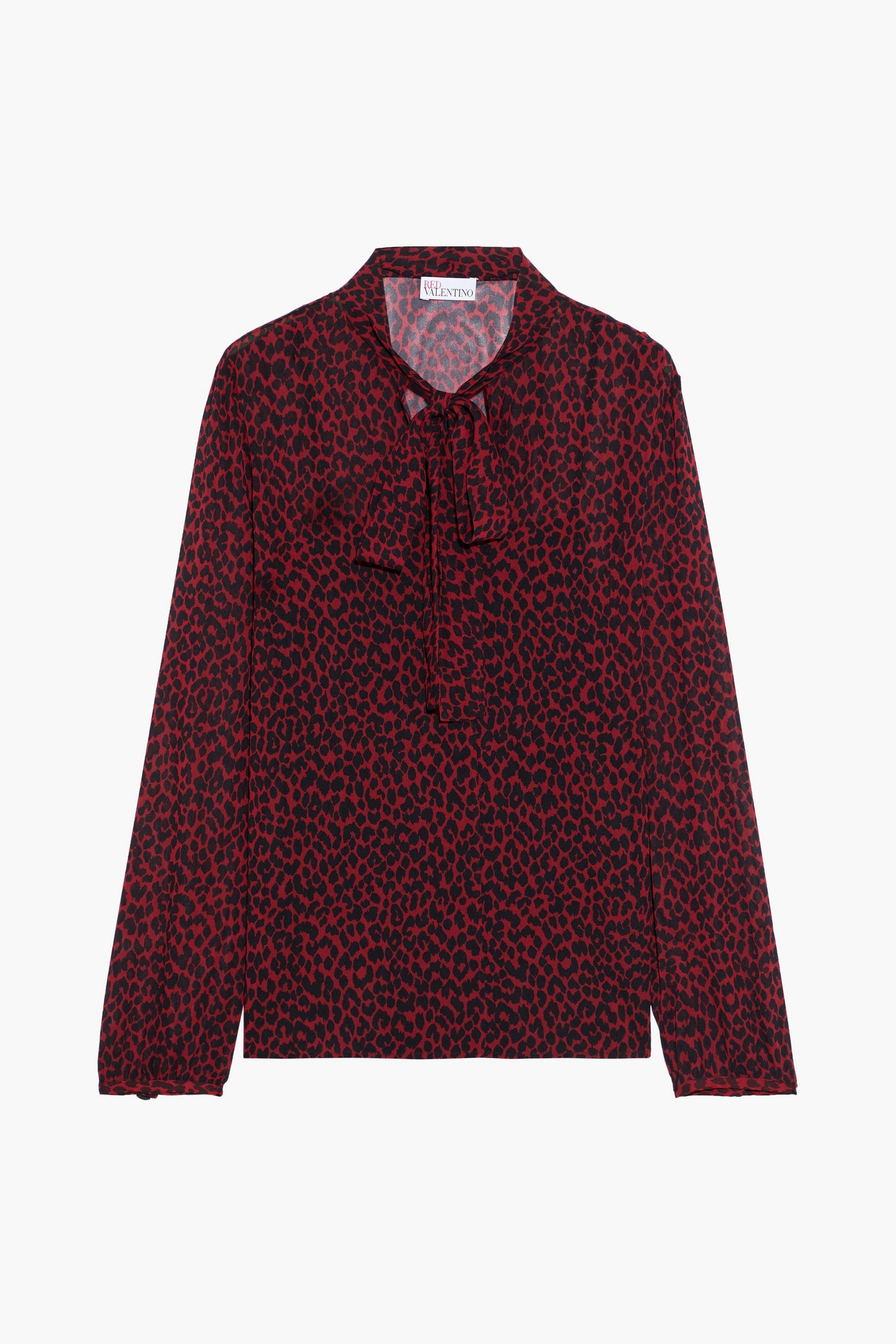 RED VALENTINO 퍼시 보우 애니멀 프린트 시폰 블라우스