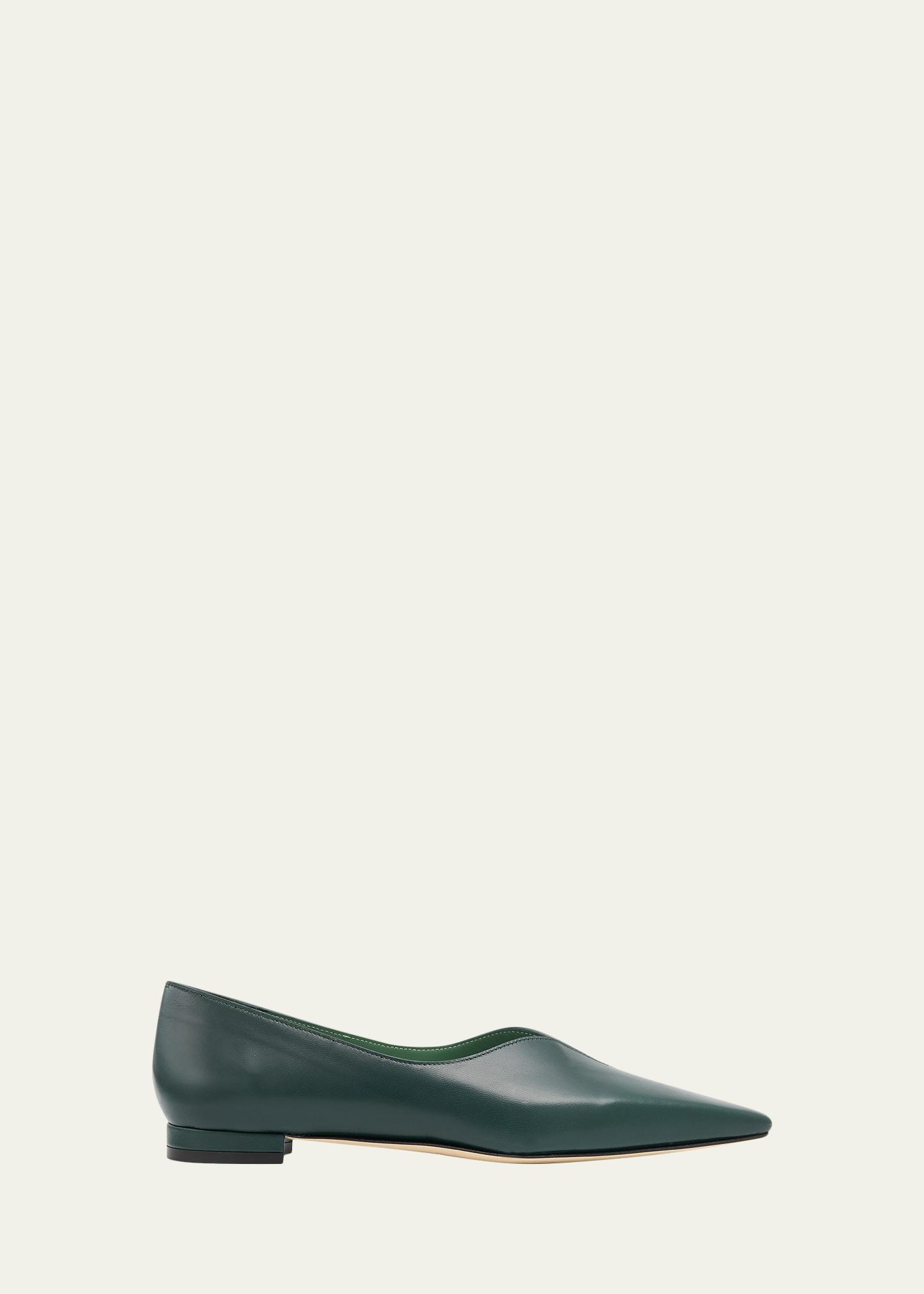 Manolo Blahnik 손솔레스 가죽 스니프 토 발레리나 플랫