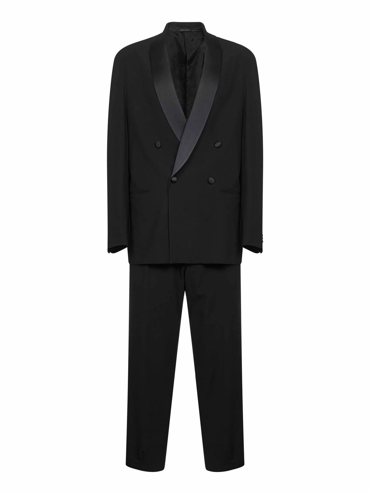 GIORGIO ARMANI 블랙 버진 울 크레이프 더블 브레스트 턱시도 수트