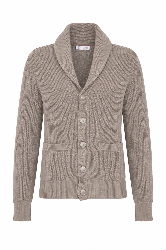 BRUNELLO CUCINELLI 숄 칼라 리브드 가디건