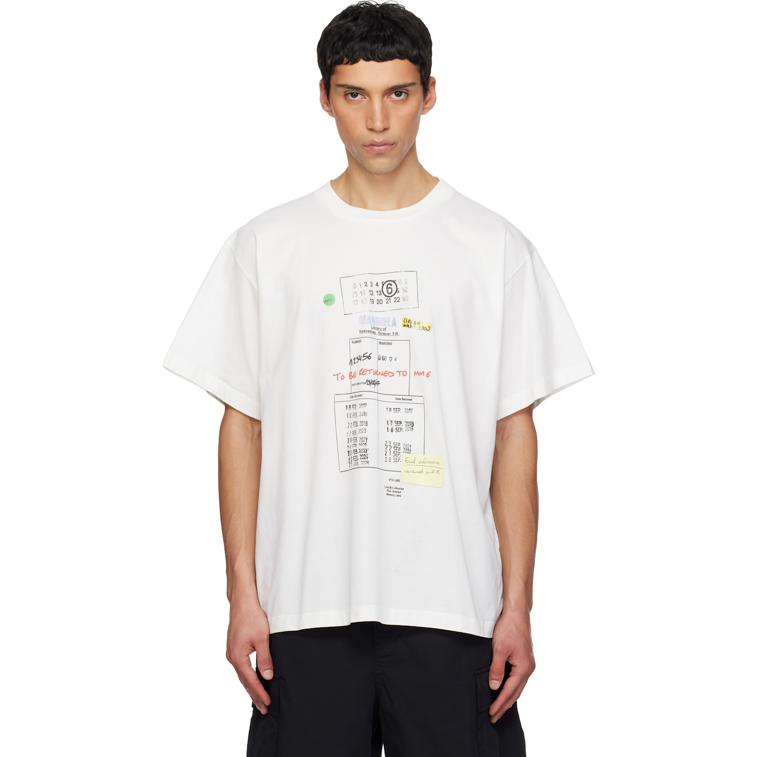MM6 Maison Margiela 오프 화이트 라이브러리 스탬프 티셔츠