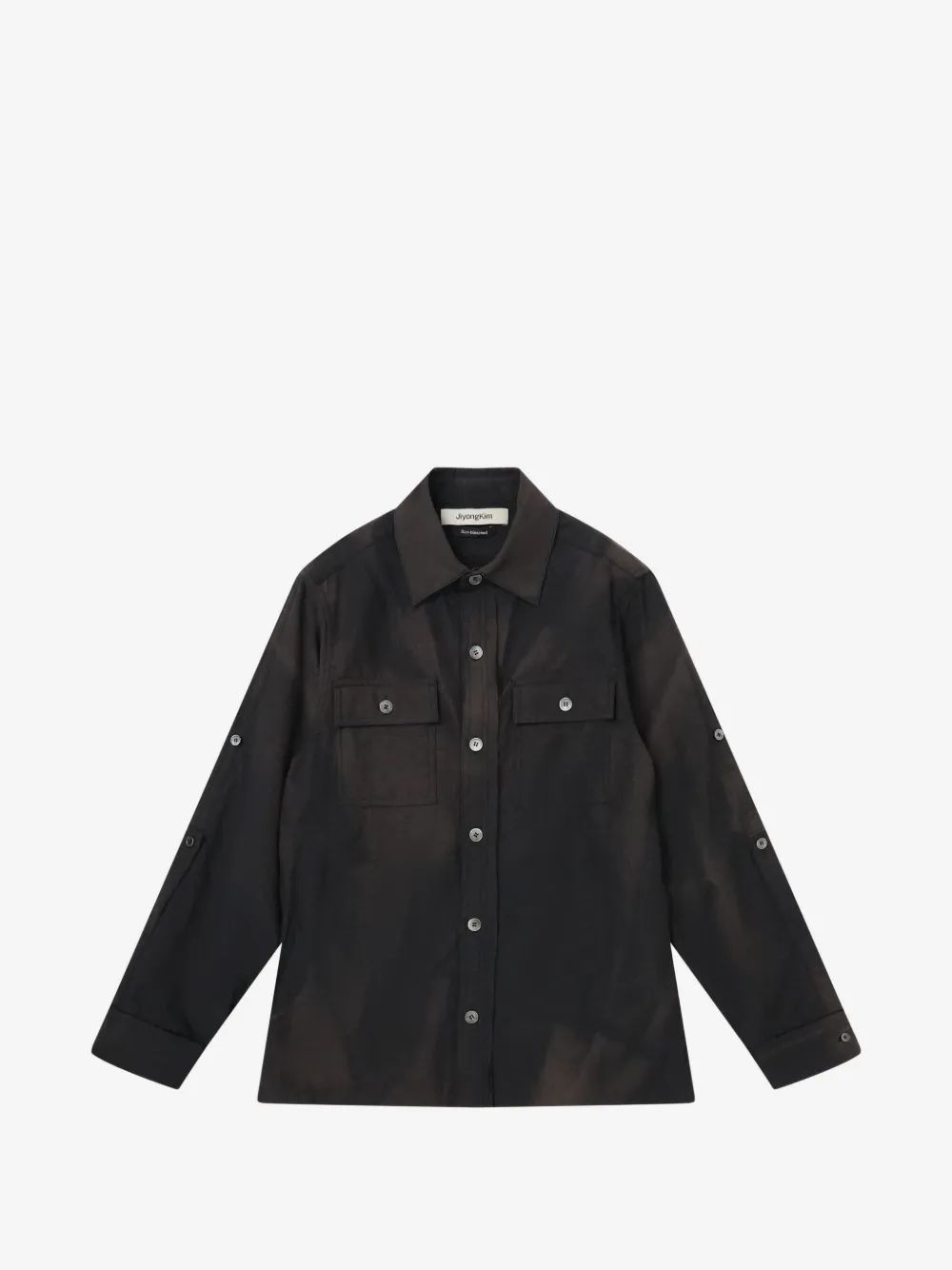 JIYONGKIM 썬 블리치 원단 가장자리 셔츠