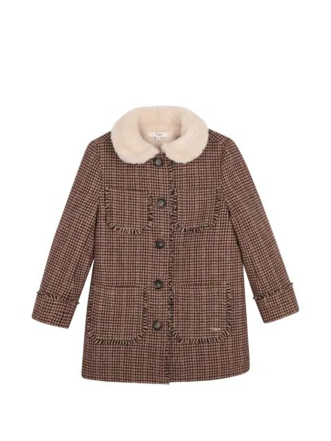 Chloe Kids 하운드투스 패턴 프린지 코트
