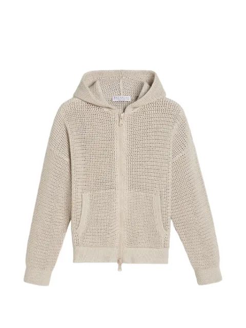 Brunello Cucinelli Kids 집 리브드 니트 후드티