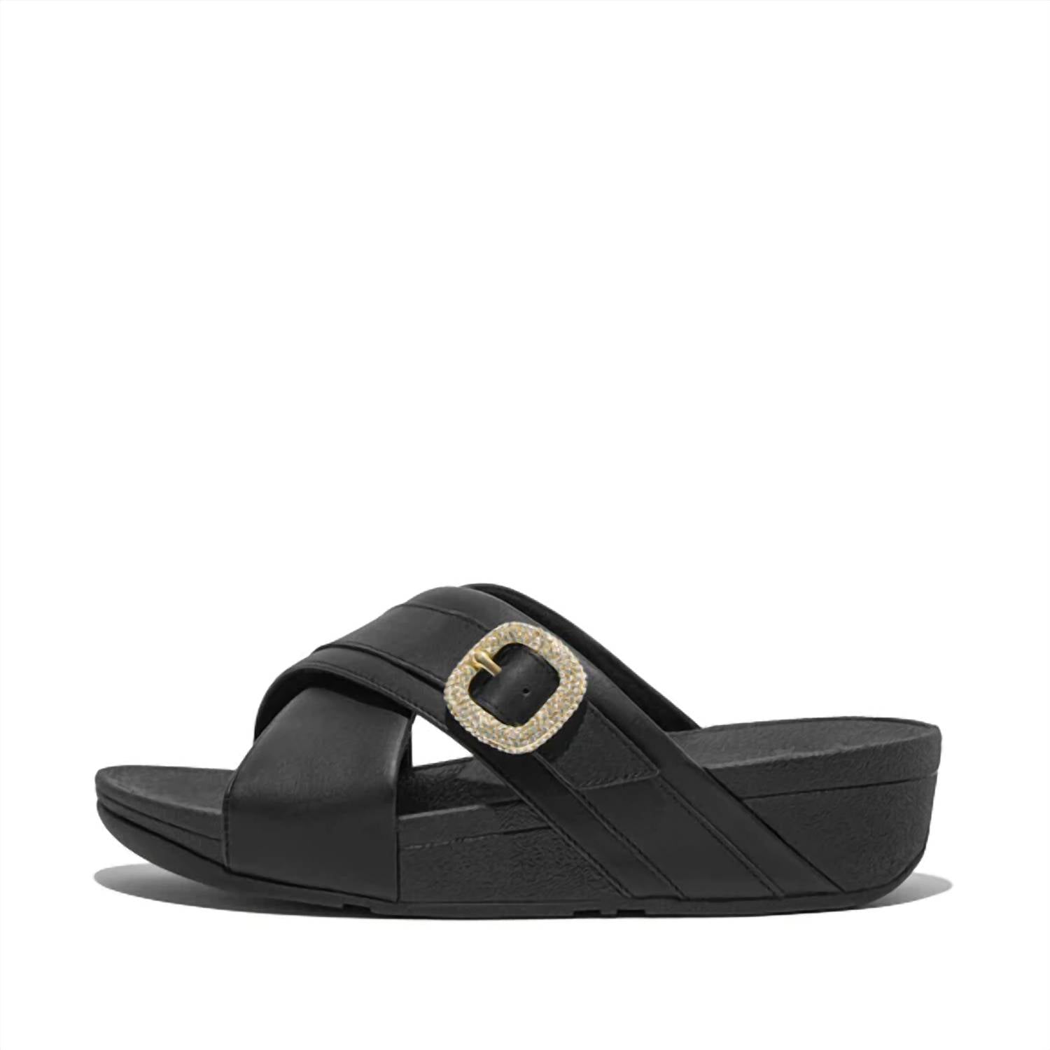 FITFLOP 여성 루루 크리스탈 버클 가죽 크로스 슬라이드