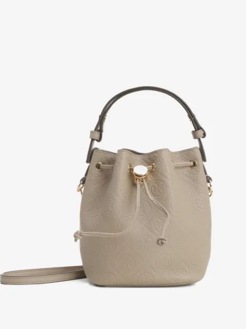 TORY BURCH 엠보스드 크레스트 가죽 미니 버킷 백